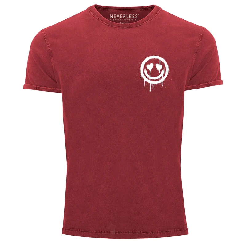 Herren Vintage Shirt Print Aufdruck Motiv Drip Face Drippy Smile Herz-Augen Lächeln Graffiti Fashion Streetstyle