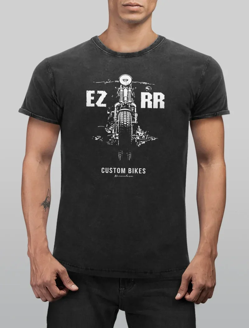 Cooles Angesagtes Herren T-Shirt Vintage Shirt Biker Motorrad Chopper Motiv Aufdruck Used Look Slim Fit