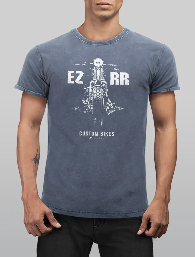 Cooles Angesagtes Herren T-Shirt Vintage Shirt Biker Motorrad Chopper Motiv Aufdruck Used Look Slim Fit