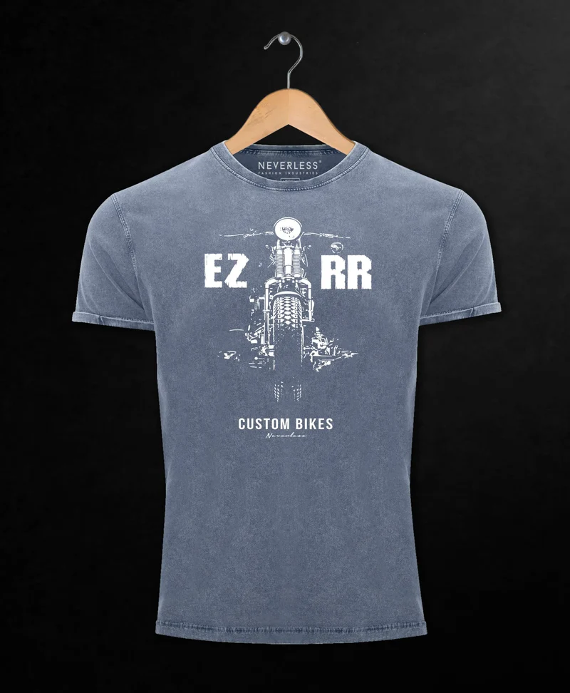 Cooles Angesagtes Herren T-Shirt Vintage Shirt Biker Motorrad Chopper Motiv Aufdruck Used Look Slim Fit
