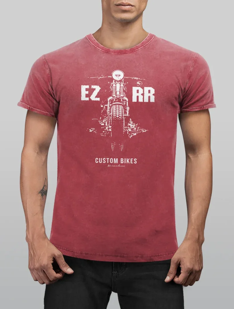 Cooles Angesagtes Herren T-Shirt Vintage Shirt Biker Motorrad Chopper Motiv Aufdruck Used Look Slim Fit