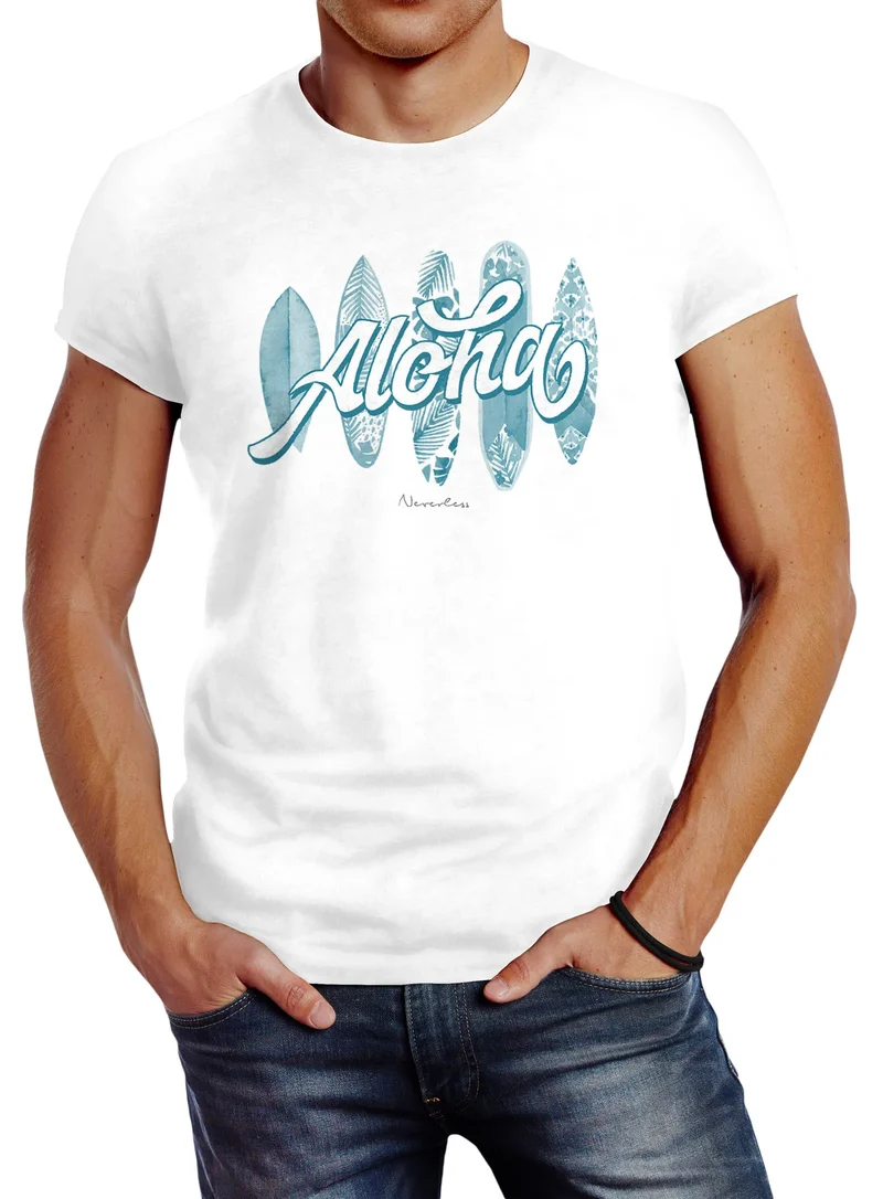 Herren T-Shirt Aloha Surf Boards Hawaii Surfing Summer Slim Fit