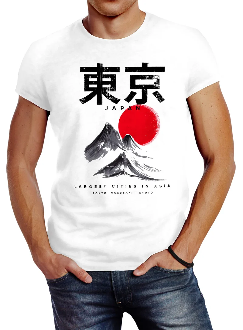 Herren T-Shirt Tokyo Asia Japan Berge City Urban Kanji Slim Fit