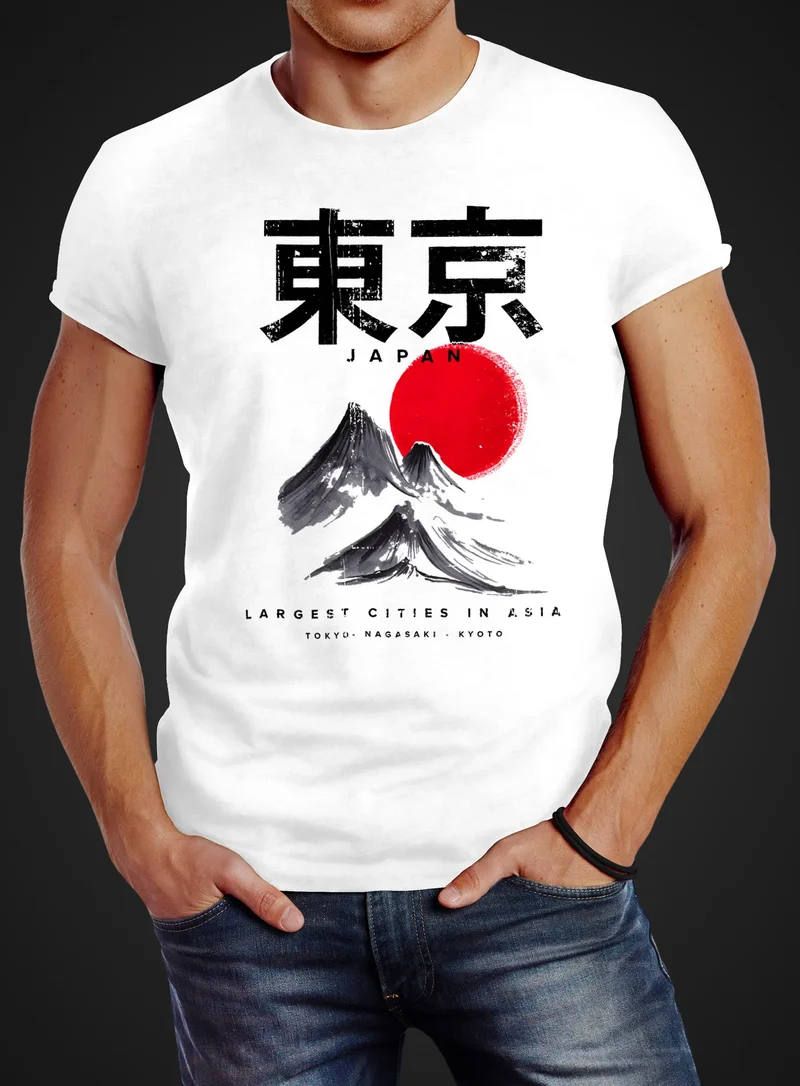 Herren T-Shirt Tokyo Asia Japan Berge City Urban Kanji Slim Fit