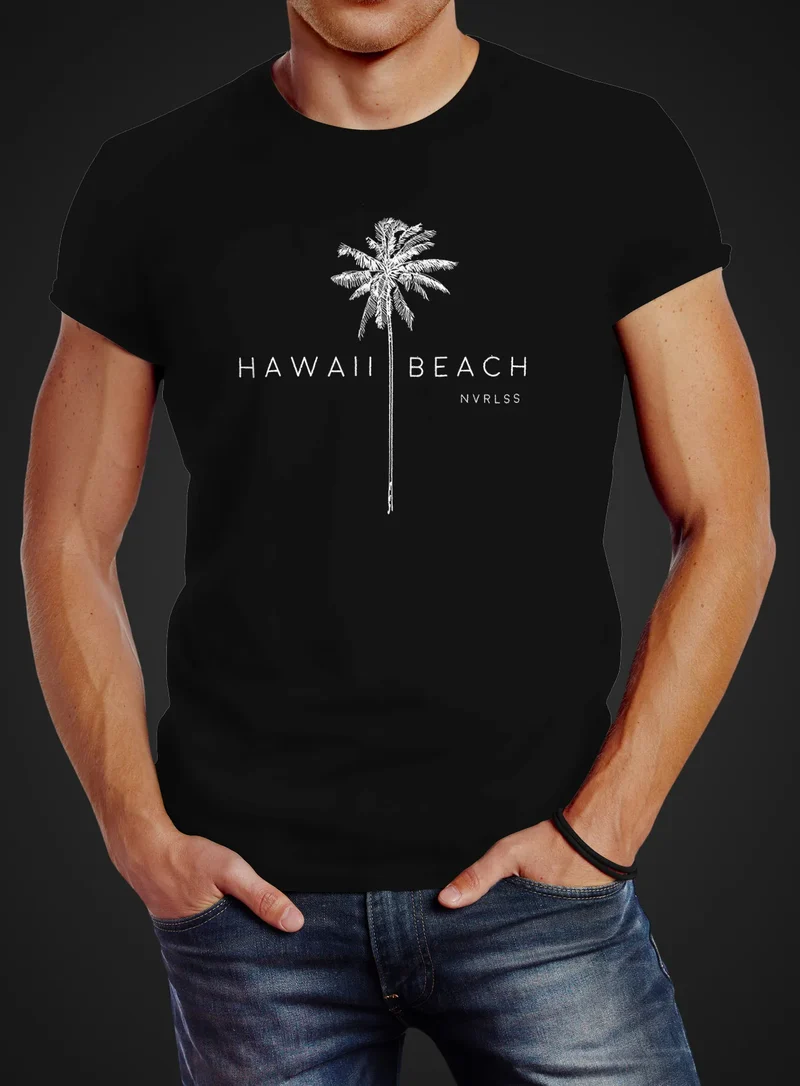 Herren T-Shirt Hawaii Beach Palme Slim Fit