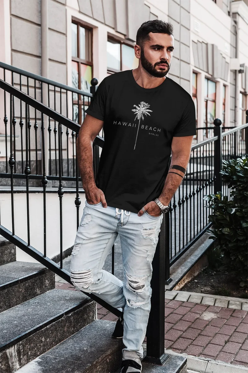 Herren T-Shirt Hawaii Beach Palme Slim Fit