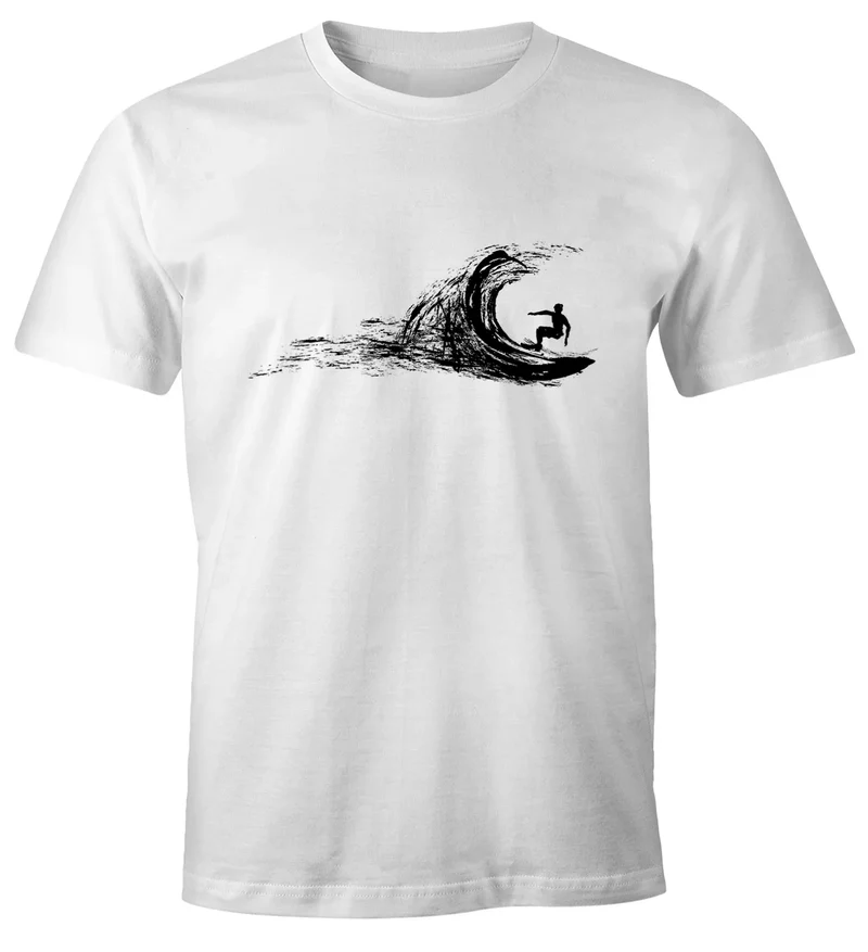 Herren T-Shirt Surfer surfing surfen Surfboard Wave Welle Wellenreiten Urlaub Meer Ozean Surfer Boy Silhouette Slim Fit