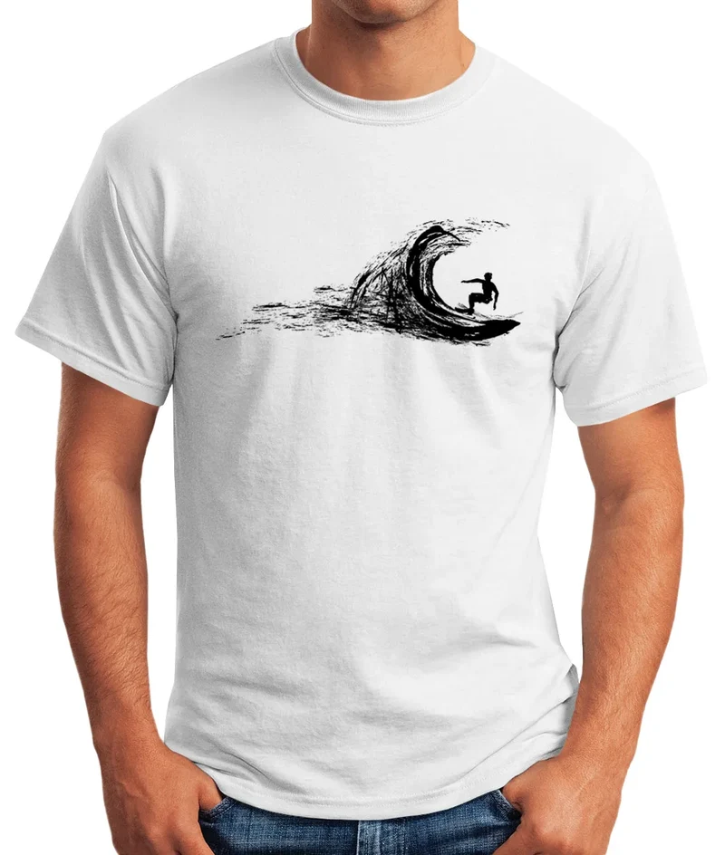 Herren T-Shirt Surfer surfing surfen Surfboard Wave Welle Wellenreiten Urlaub Meer Ozean Surfer Boy Silhouette Slim Fit
