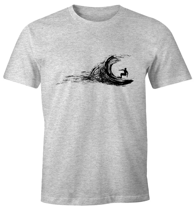 Herren T-Shirt Surfer surfing surfen Surfboard Wave Welle Wellenreiten Urlaub Meer Ozean Surfer Boy Silhouette Slim Fit