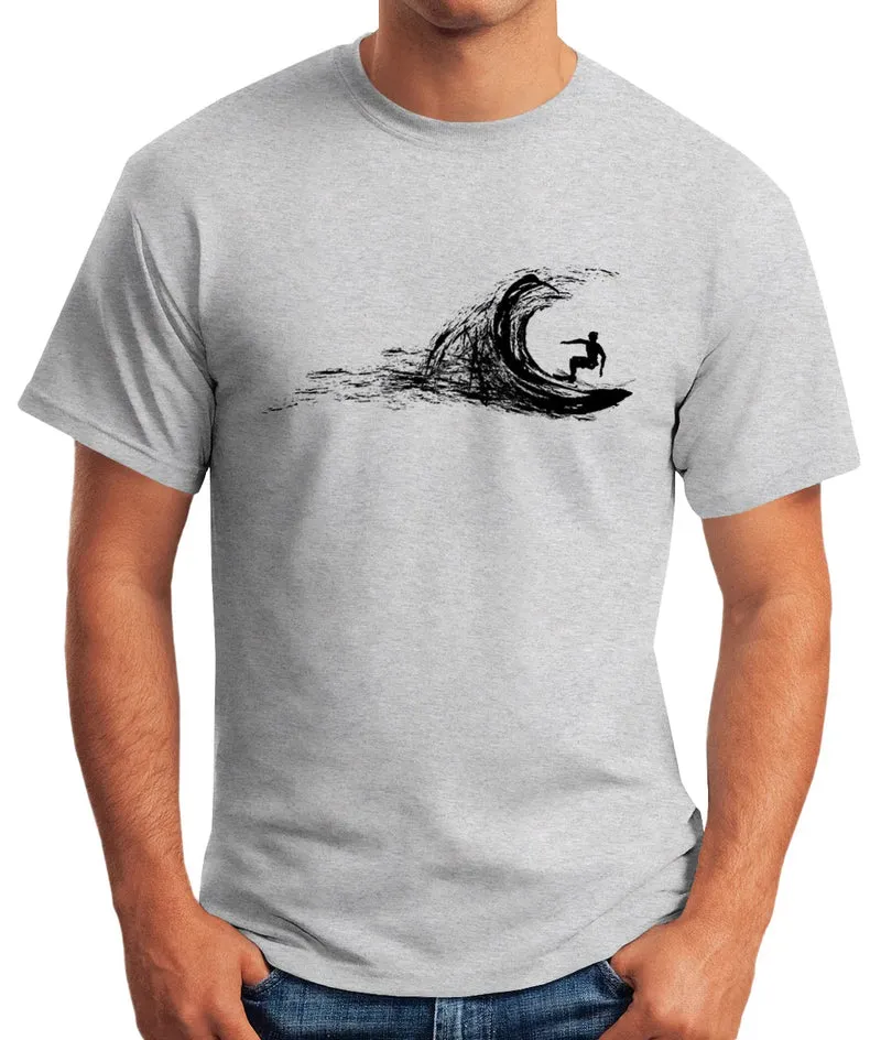 Herren T-Shirt Surfer surfing surfen Surfboard Wave Welle Wellenreiten Urlaub Meer Ozean Surfer Boy Silhouette Slim Fit