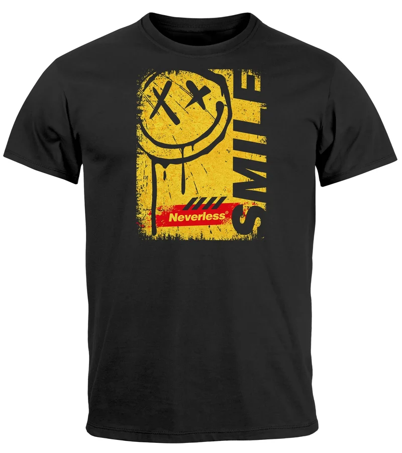 Herren T-Shirt Printshirt Smile Graffiti Design Drippy Face Männer Fashion Streetstyle