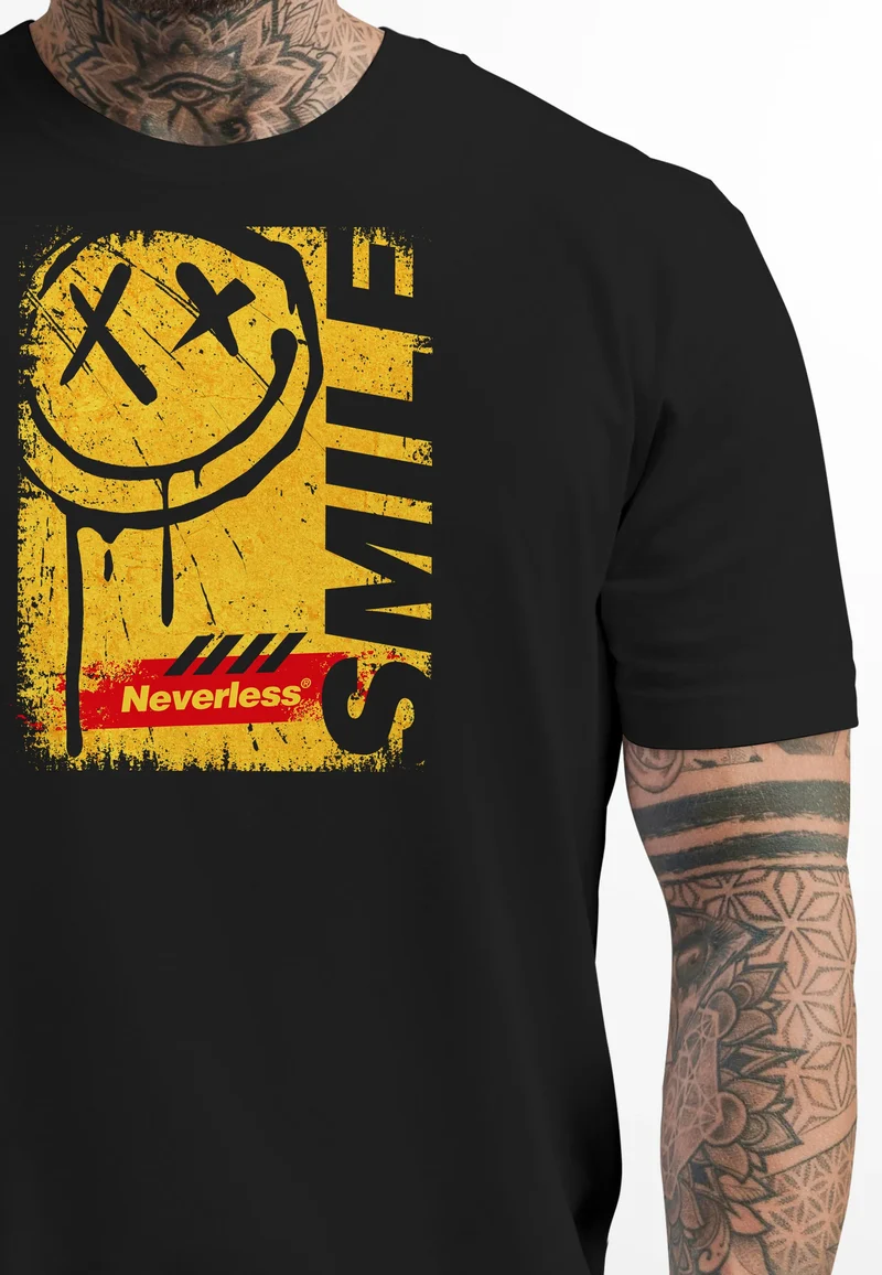 Herren T-Shirt Printshirt Smile Graffiti Design Drippy Face Männer Fashion Streetstyle