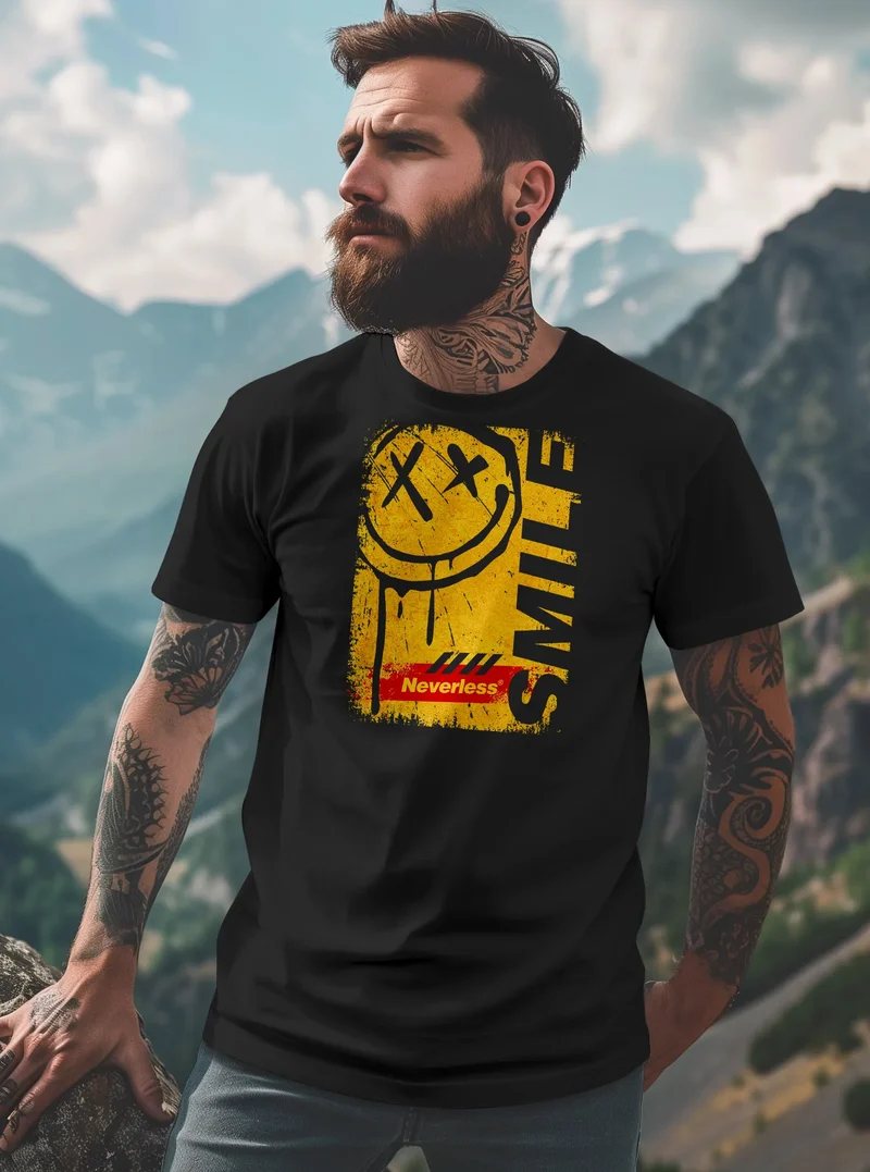 Herren T-Shirt Printshirt Smile Graffiti Design Drippy Face Männer Fashion Streetstyle