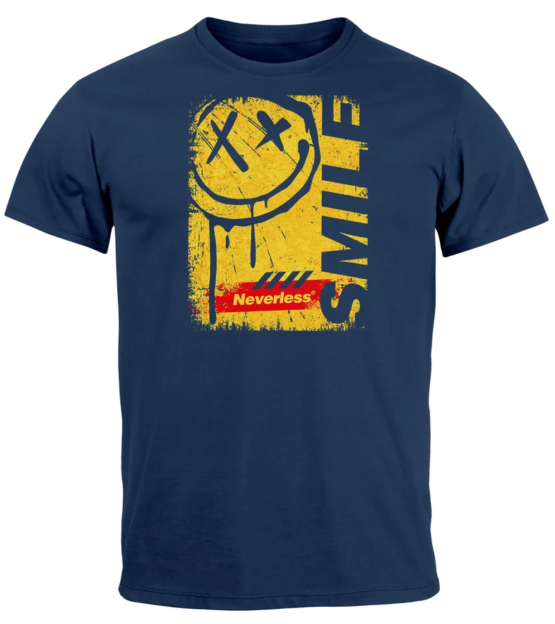 Herren T-Shirt Printshirt Smile Graffiti Design Drippy Face Männer Fashion Streetstyle