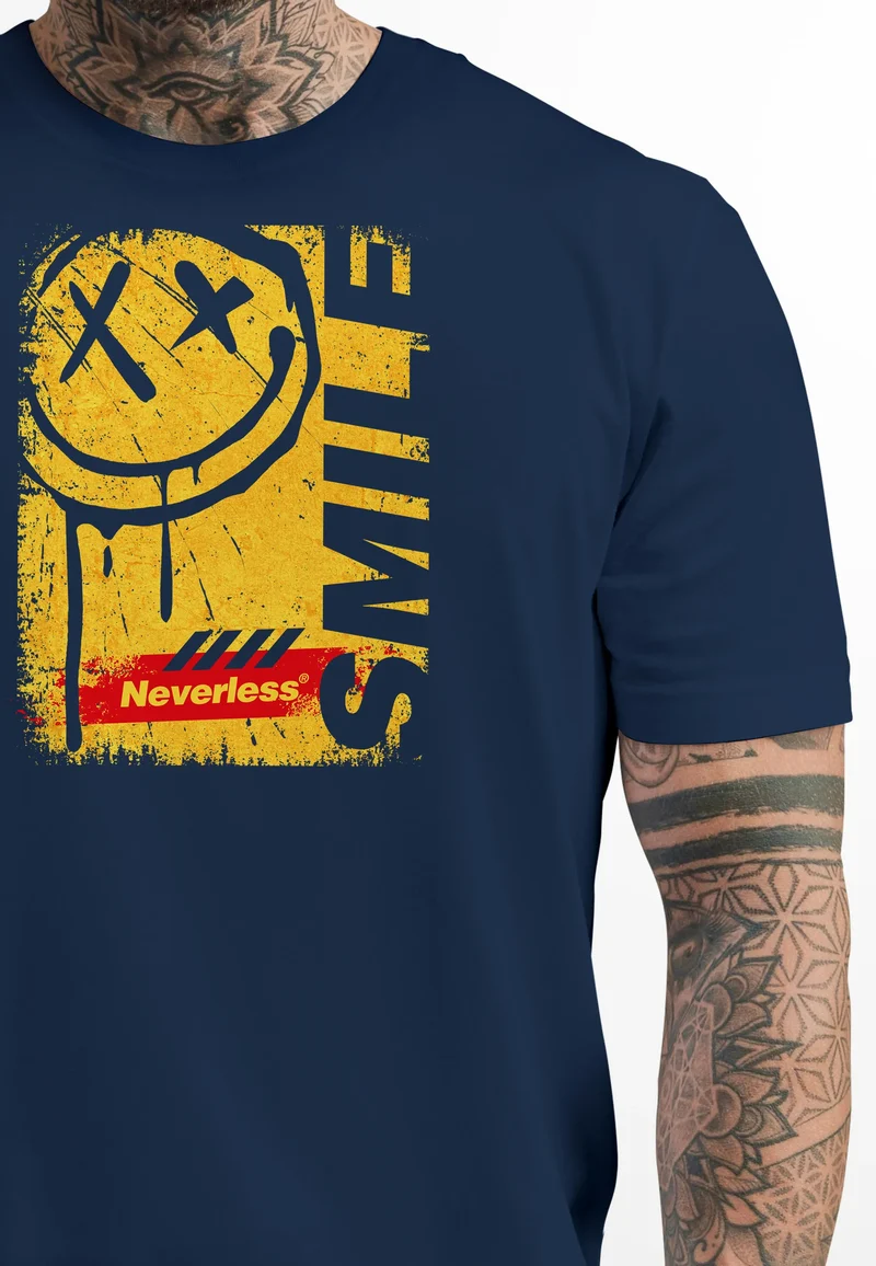 Herren T-Shirt Printshirt Smile Graffiti Design Drippy Face Männer Fashion Streetstyle
