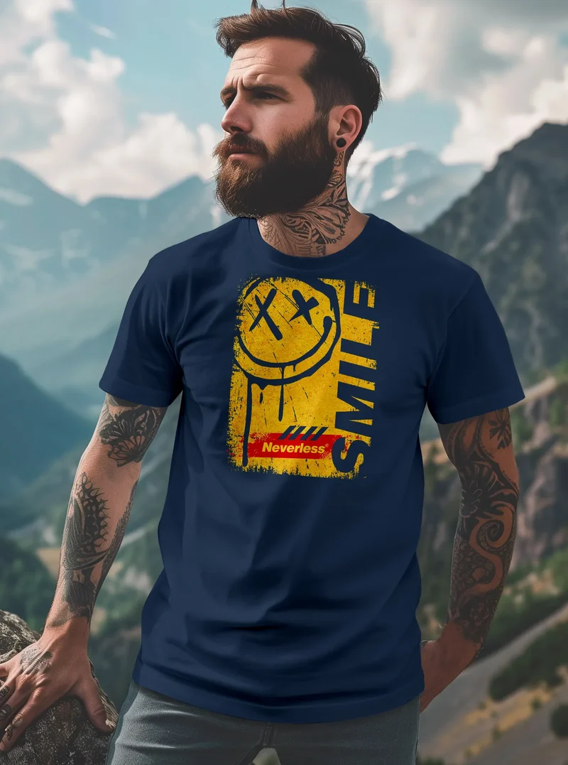 Herren T-Shirt Printshirt Smile Graffiti Design Drippy Face Männer Fashion Streetstyle