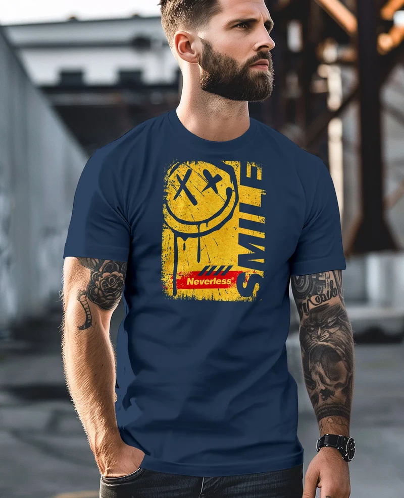 Herren T-Shirt Printshirt Smile Graffiti Design Drippy Face Männer Fashion Streetstyle
