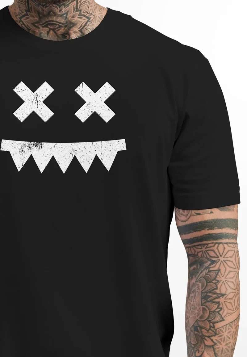 Herren T-Shirt Frontprint Smile Smiling Face Techwear Trend Fashion Streetstyle