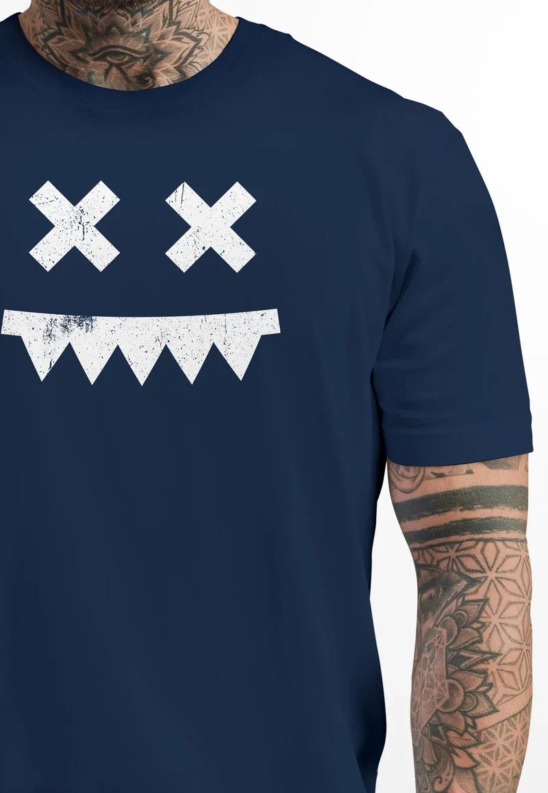 Herren T-Shirt Frontprint Smile Smiling Face Techwear Trend Fashion Streetstyle