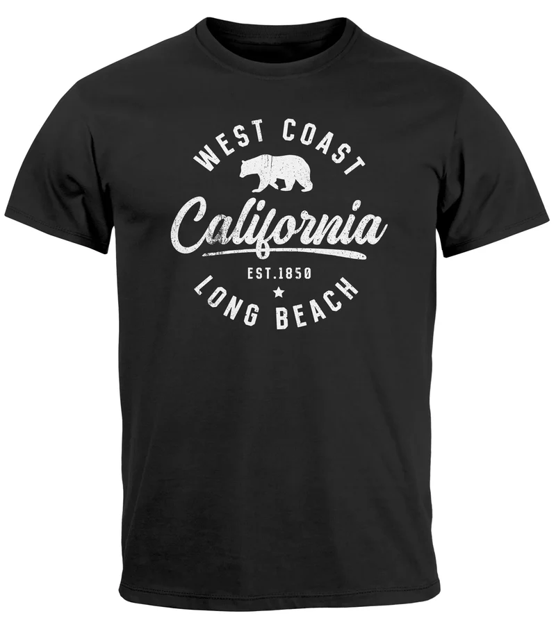Herren T-Shirt Print California Aufdruck Bär Long Beach Männer Fashion Streetstyle