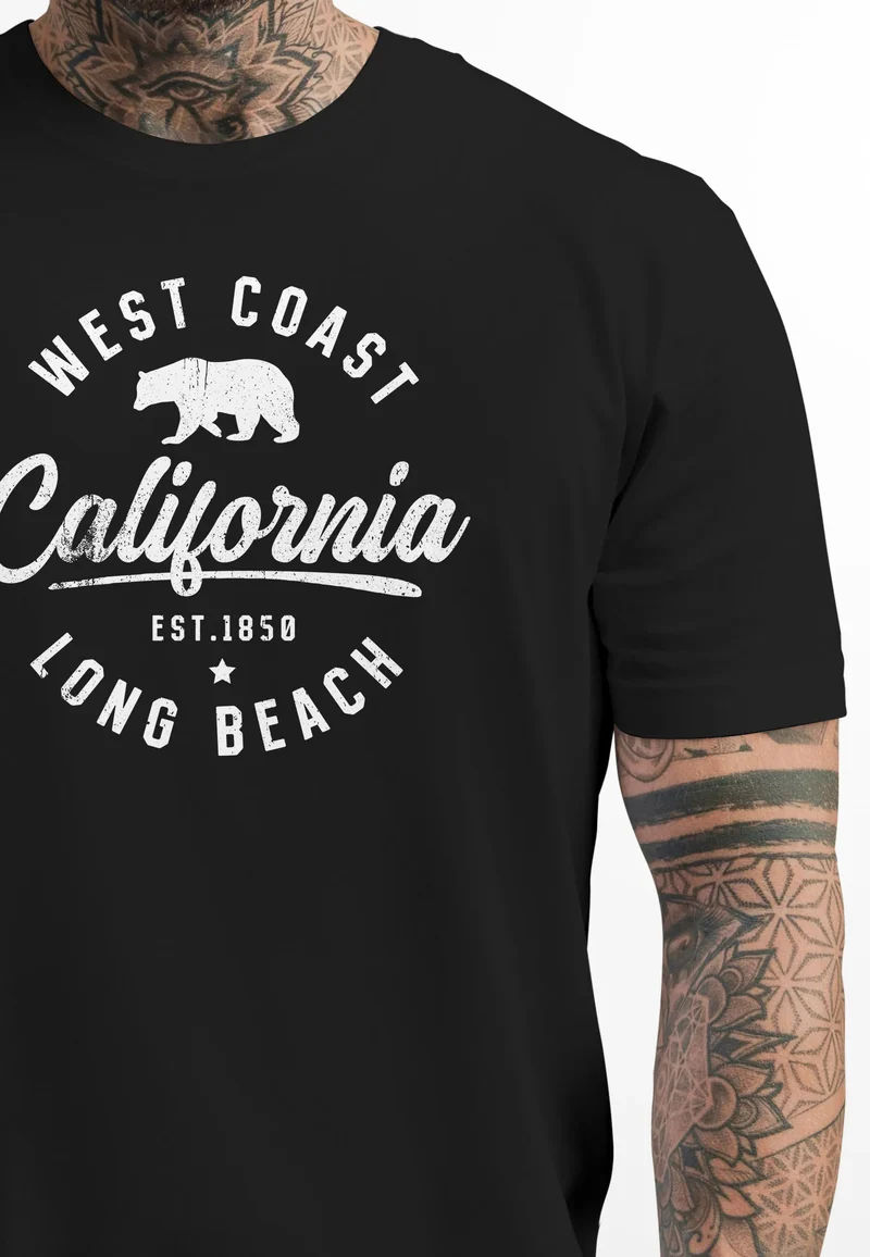 Herren T-Shirt Print California Aufdruck Bär Long Beach Männer Fashion Streetstyle