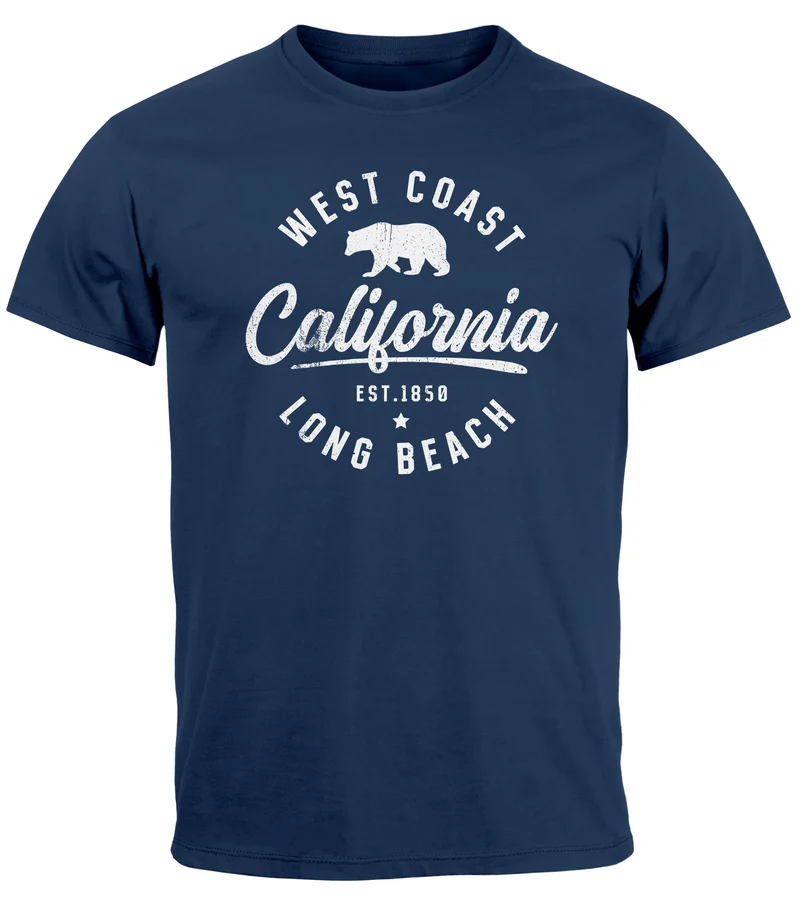 Herren T-Shirt Print California Aufdruck Bär Long Beach Männer Fashion Streetstyle