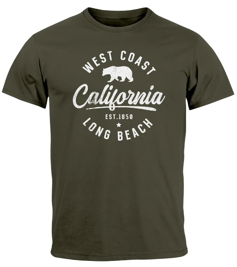 Herren T-Shirt Print California Aufdruck Bär Long Beach Männer Fashion Streetstyle