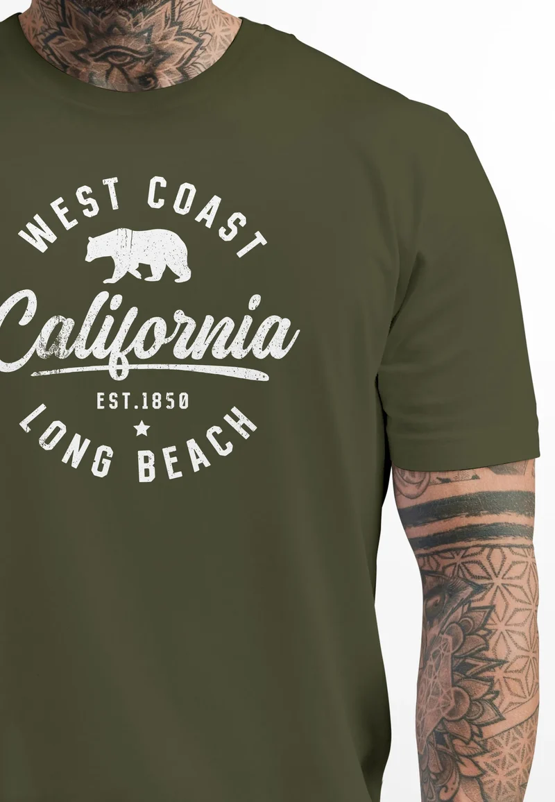 Herren T-Shirt Print California Aufdruck Bär Long Beach Männer Fashion Streetstyle