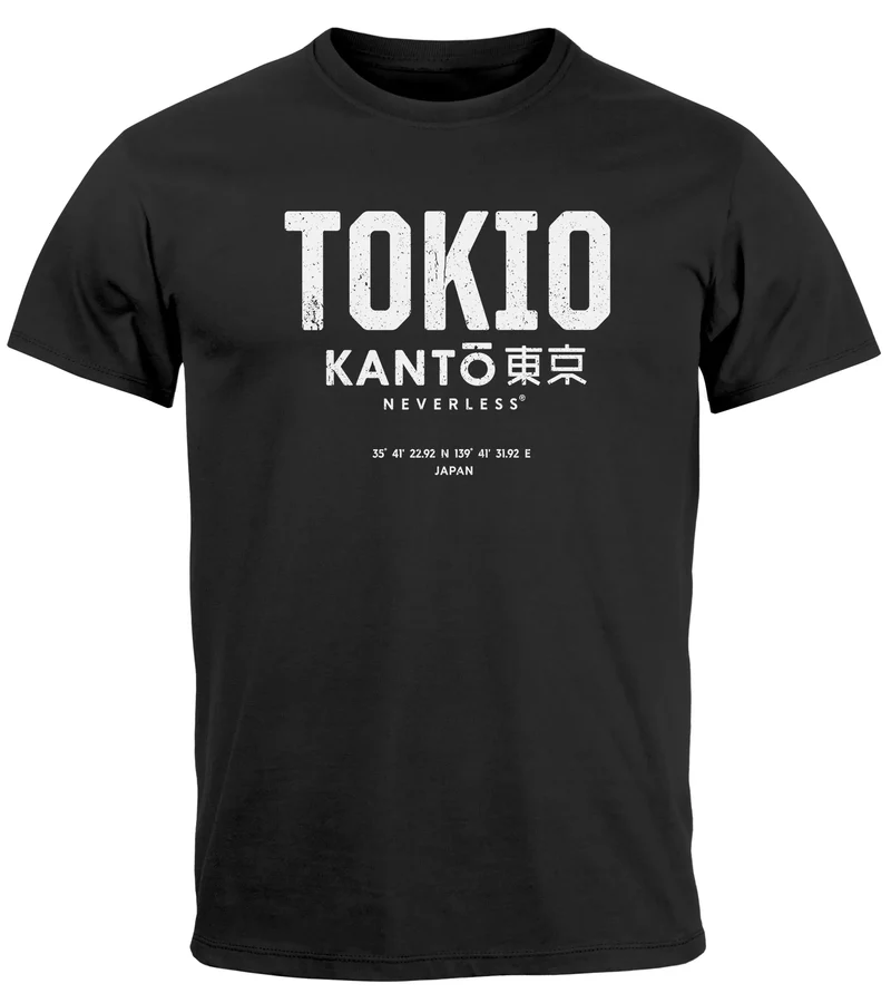 Herren T-Shirt Frontprint Tokyo Japan Japanische Schriftzeichen Grafik Printshirt Fashion Streetstyle