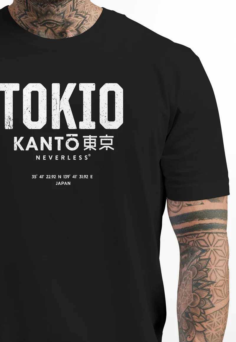 Herren T-Shirt Frontprint Tokyo Japan Japanische Schriftzeichen Grafik Printshirt Fashion Streetstyle