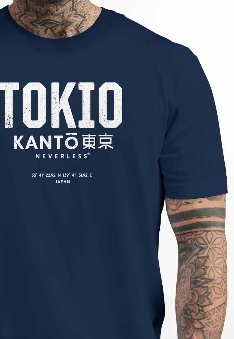 Herren T-Shirt Frontprint Tokyo Japan Japanische Schriftzeichen Grafik Printshirt Fashion Streetstyle
