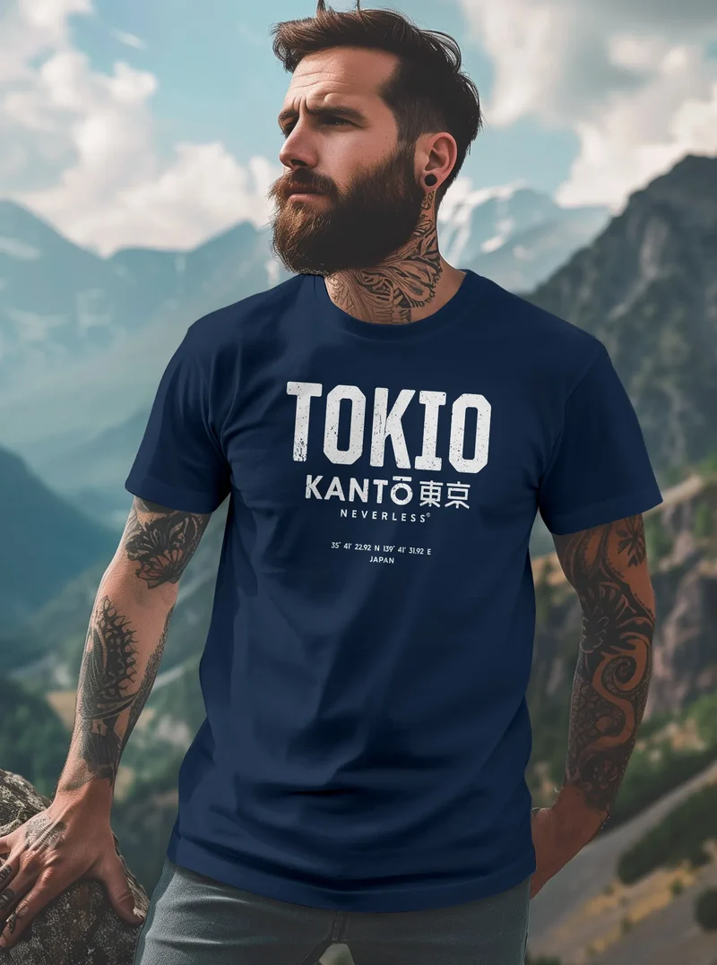 Herren T-Shirt Frontprint Tokyo Japan Japanische Schriftzeichen Grafik Printshirt Fashion Streetstyle