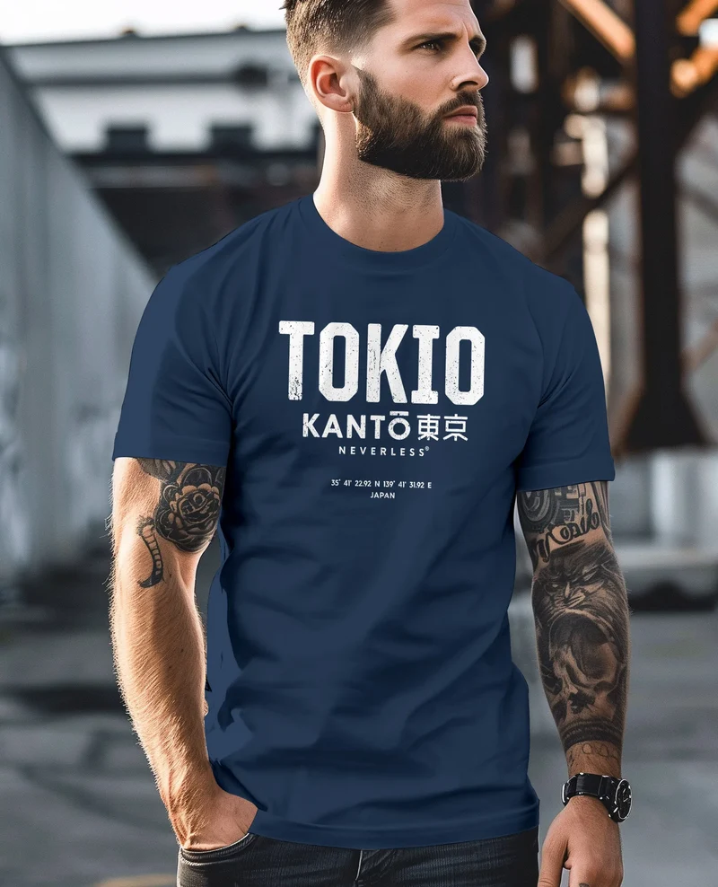 Herren T-Shirt Frontprint Tokyo Japan Japanische Schriftzeichen Grafik Printshirt Fashion Streetstyle
