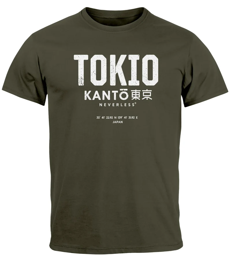 Herren T-Shirt Frontprint Tokyo Japan Japanische Schriftzeichen Grafik Printshirt Fashion Streetstyle