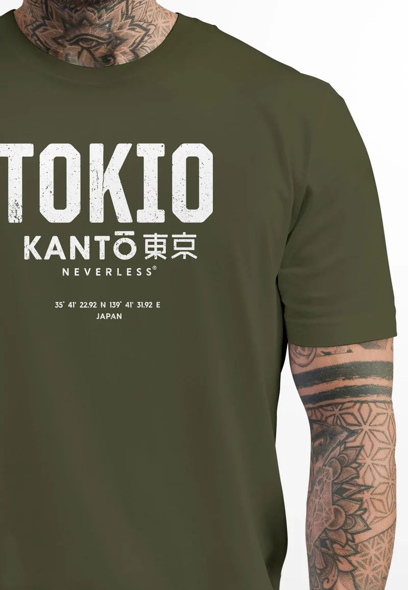 Herren T-Shirt Frontprint Tokyo Japan Japanische Schriftzeichen Grafik Printshirt Fashion Streetstyle