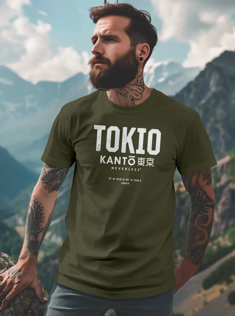 Herren T-Shirt Frontprint Tokyo Japan Japanische Schriftzeichen Grafik Printshirt Fashion Streetstyle