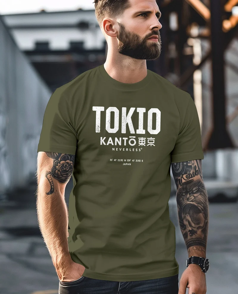 Herren T-Shirt Frontprint Tokyo Japan Japanische Schriftzeichen Grafik Printshirt Fashion Streetstyle