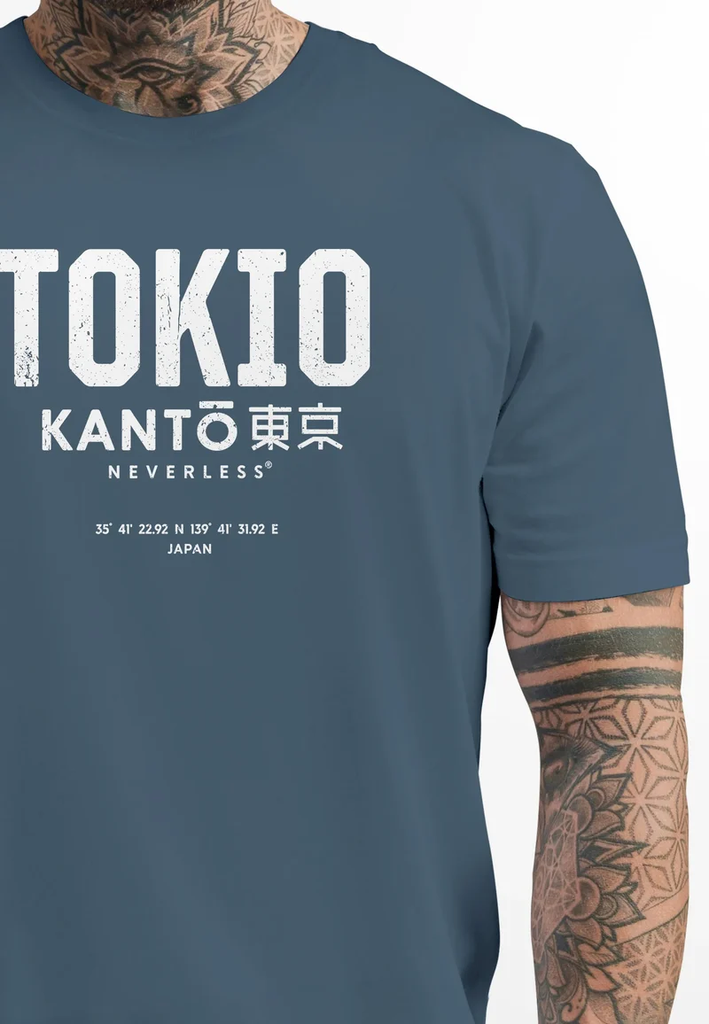 Herren T-Shirt Frontprint Tokyo Japan Japanische Schriftzeichen Grafik Printshirt Fashion Streetstyle
