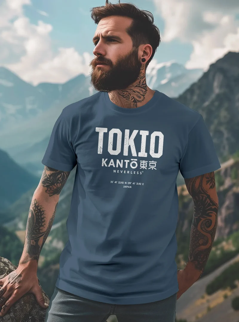 Herren T-Shirt Frontprint Tokyo Japan Japanische Schriftzeichen Grafik Printshirt Fashion Streetstyle