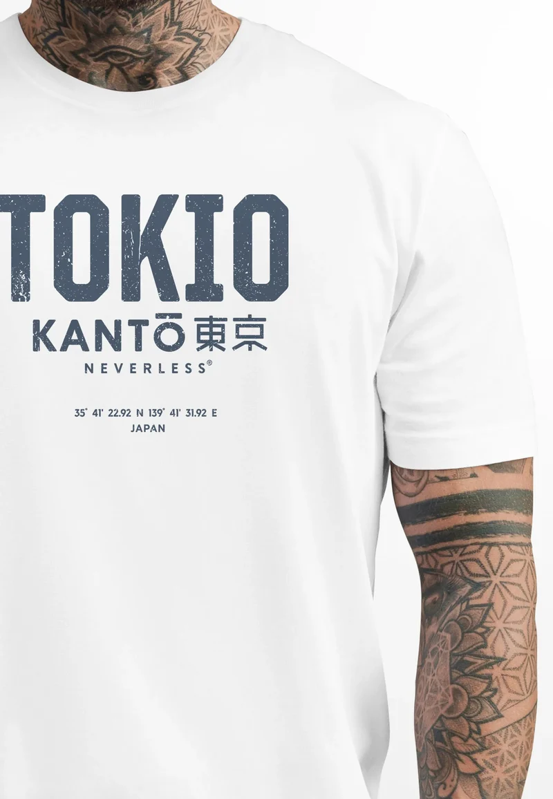 Herren T-Shirt Frontprint Tokyo Japan Japanische Schriftzeichen Grafik Printshirt Fashion Streetstyle