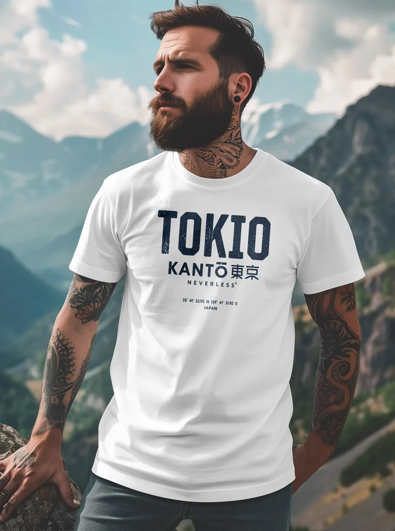 Herren T-Shirt Frontprint Tokyo Japan Japanische Schriftzeichen Grafik Printshirt Fashion Streetstyle