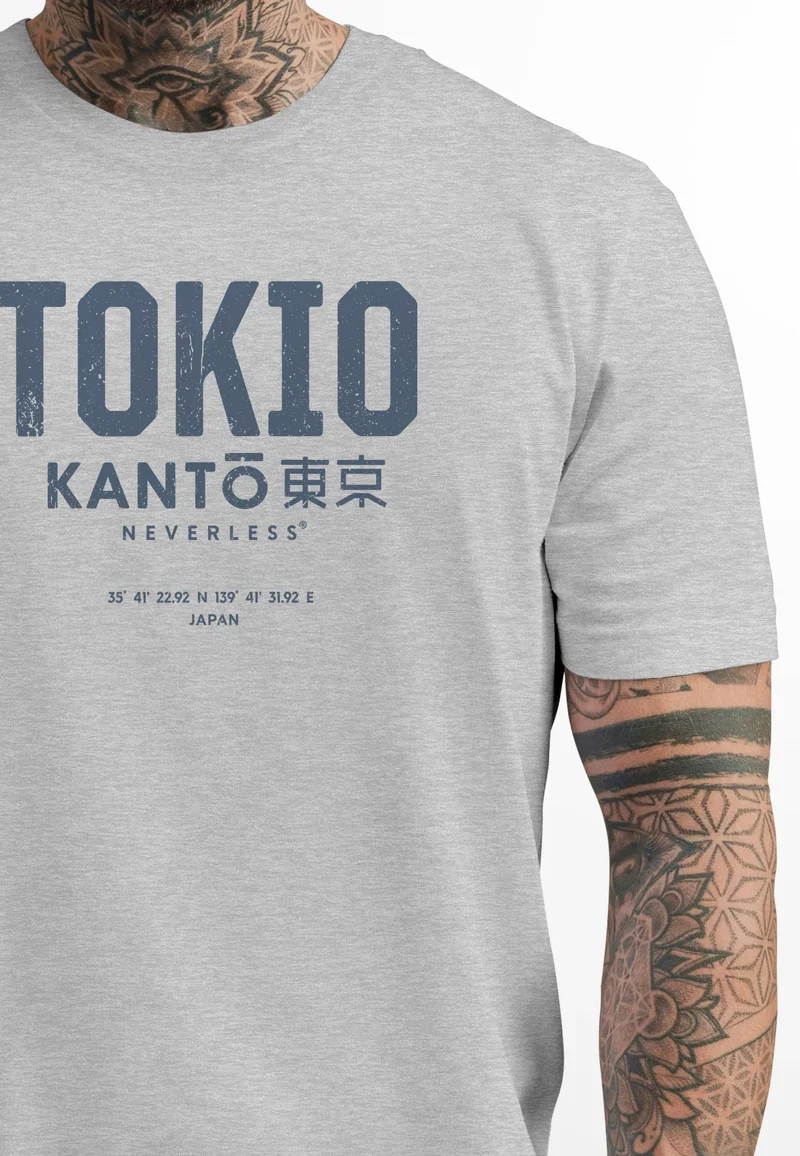 Herren T-Shirt Frontprint Tokyo Japan Japanische Schriftzeichen Grafik Printshirt Fashion Streetstyle