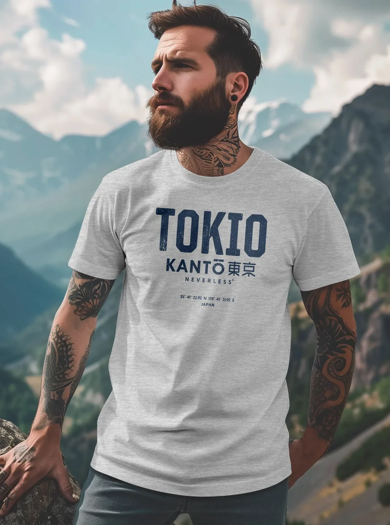 Herren T-Shirt Frontprint Tokyo Japan Japanische Schriftzeichen Grafik Printshirt Fashion Streetstyle