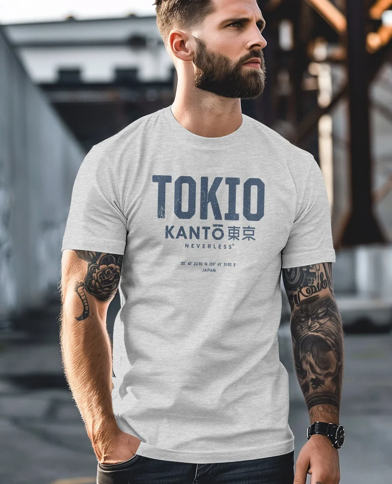 Herren T-Shirt Frontprint Tokyo Japan Japanische Schriftzeichen Grafik Printshirt Fashion Streetstyle
