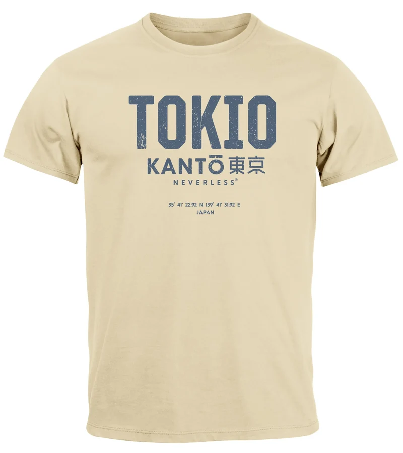 Herren T-Shirt Frontprint Tokyo Japan Japanische Schriftzeichen Grafik Printshirt Fashion Streetstyle