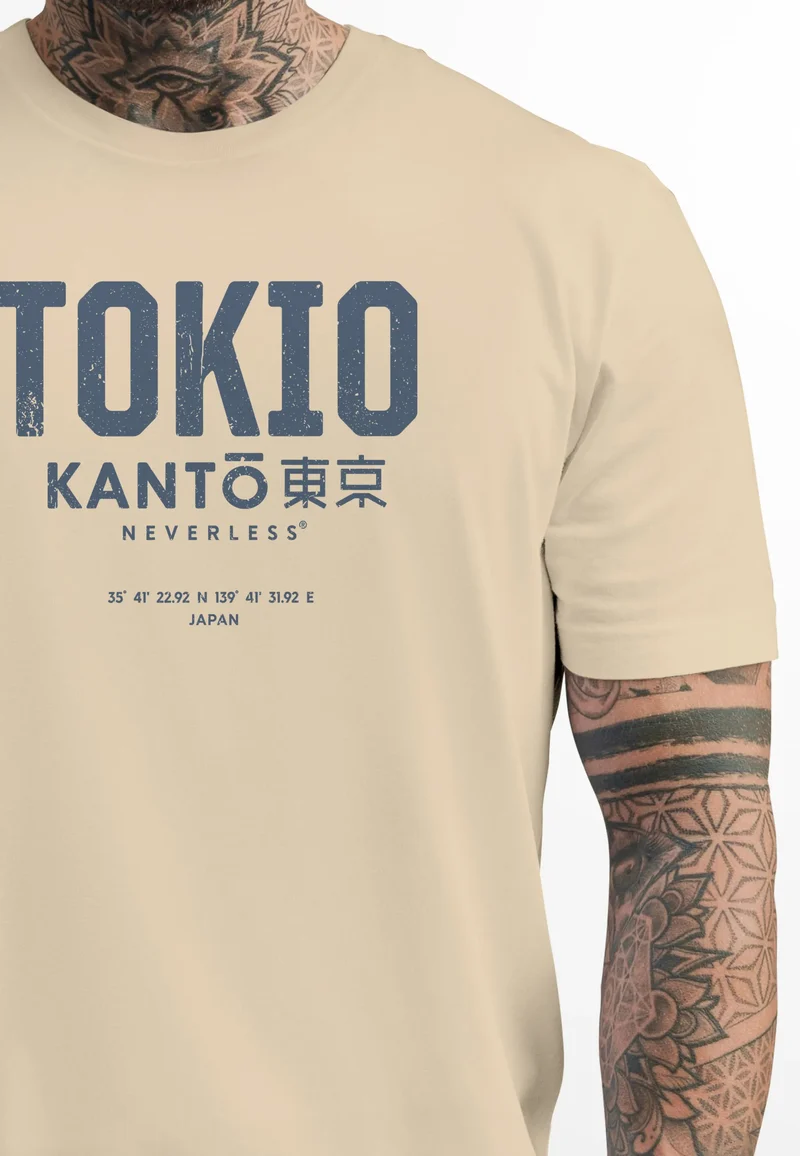 Herren T-Shirt Frontprint Tokyo Japan Japanische Schriftzeichen Grafik Printshirt Fashion Streetstyle