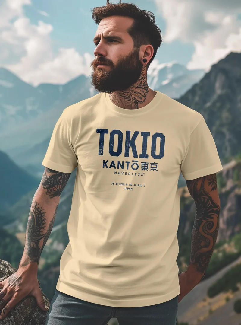 Herren T-Shirt Frontprint Tokyo Japan Japanische Schriftzeichen Grafik Printshirt Fashion Streetstyle