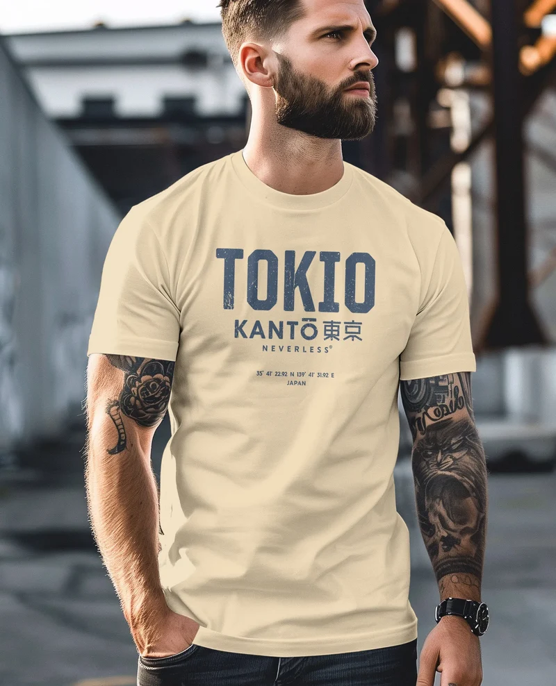 Herren T-Shirt Frontprint Tokyo Japan Japanische Schriftzeichen Grafik Printshirt Fashion Streetstyle