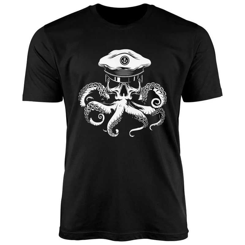 Herren T-Shirt Kapitän Totenkopf Oktopus Captain Skull Krake Fashion Streetstyle