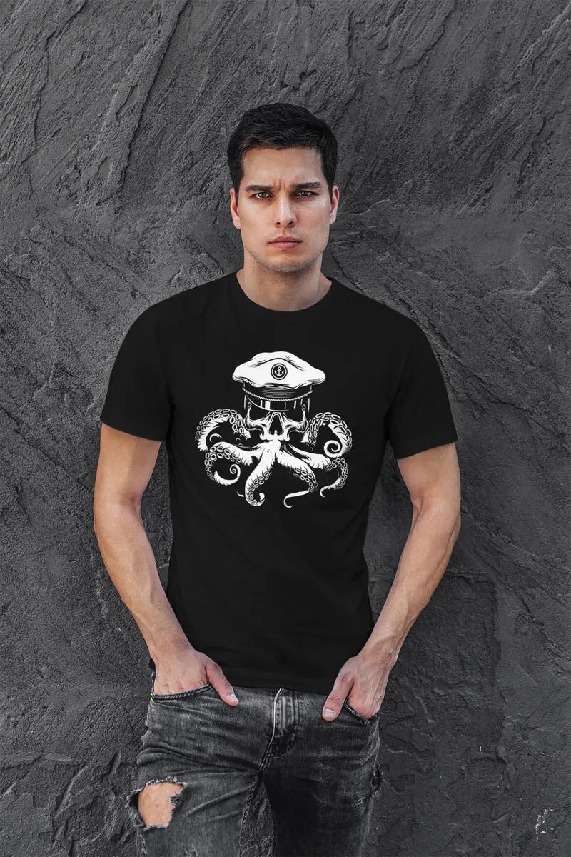 Herren T-Shirt Kapitän Totenkopf Oktopus Captain Skull Krake Fashion Streetstyle